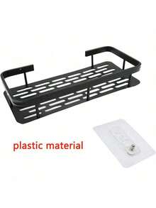 Shower Rack, Adhesive Shower Rack 1-Piece Set With Hook, No Need For Drilling, Wall Mounted Rust Proof High-End Storage Bathroom, Kitchen, Storage Rack, Racks For Storage, Shelf, Black Home Bathroom Decor Bathroom Organizer Fall Decor Back To School Bathroom Accessories - Multicolor - View 9