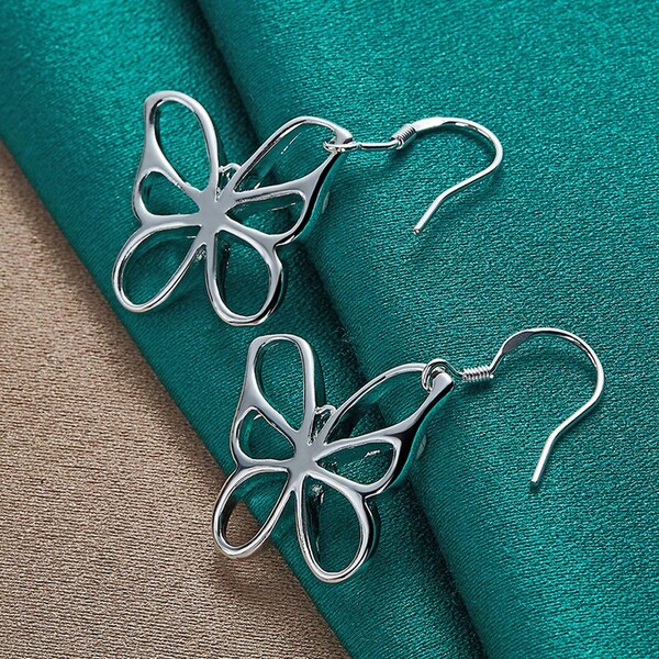 925 Silver Plated Butterfly Earrings For Women Charm Wedding Party Fashion Jewelry