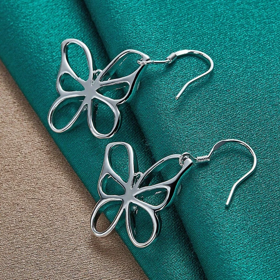 925 Silver Plated Butterfly Earrings For Women Charm Wedding Party Fashion Jewelry - Silver - View 1