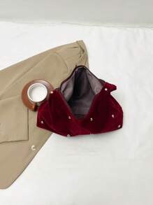New Fashion Handbag, Sexy Girl Style Tote Bag, Rivet Bag, Ladies Commuter Personalized Velvet Crossbody Bag - Burgundy - View 10