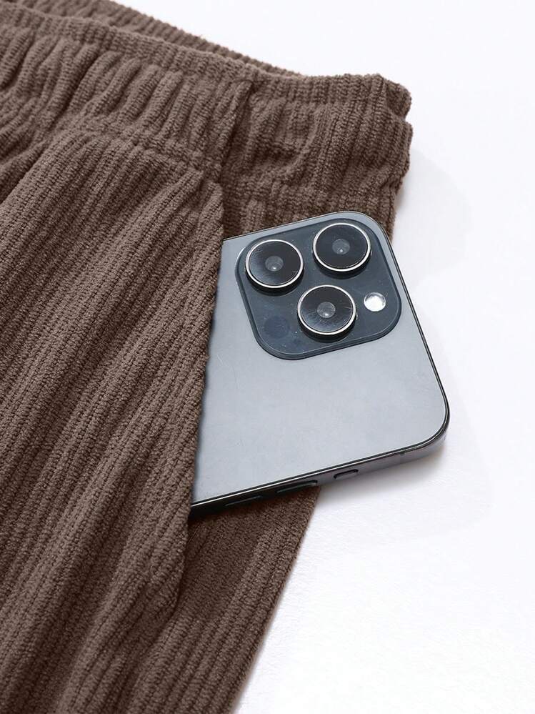 Plus Size Men Corduroy Straight-Leg Pants, Loose Fashionable Casual High Street Trousers, Suitable For Spring, Autumn And Lightweight Summer Styles, Fall - Coffee Brown - View 5