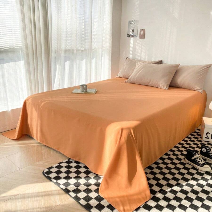 Sábana de microfibra cepillada suave, ropa de cama de primera calidad, transpirable, hipoalergénica, para cama individual, matrimonial, matrimonial, queen y king, tamaño 90 cm, 105 cm, 135 cm, 150 cm, 180 cm (sin funda de almohada) - Naranja - Ver 1
