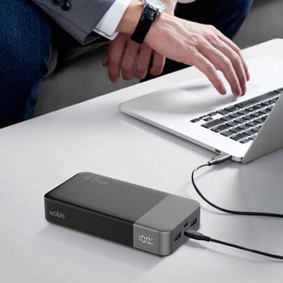 Power Bank 20000mAh 45W PD3.0 QC 4.0 Fast Charging Battery With LED Display, 2 USB-C, 2 USB-A For Phone,Super Fast Charging, LED Power Display, Portable Charger With USB And Type-C Ports, Stable Polymer Lithium Battery Suitable For Outdoor, Shopping, Travel, Portable Power Supply For Apple Phone, Pad, Android Phone, Gifts For Family, Friends, Birthday, Christmas, Winter, New Year