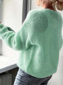 Maglione elegante e chic minimalista da donna, maglione a maglia con scollo a V, maniche lunghe, tinta unita, taglie comode per signore