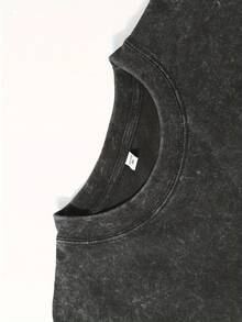 Star Pattern And "" Letter Print Men'S Summer Loose Fit Short Sleeved Washed Vintage 230g Pure Cotton Comfortable Breathable Casual Street Round Neck T-Shirt - màu đen - Xem 6