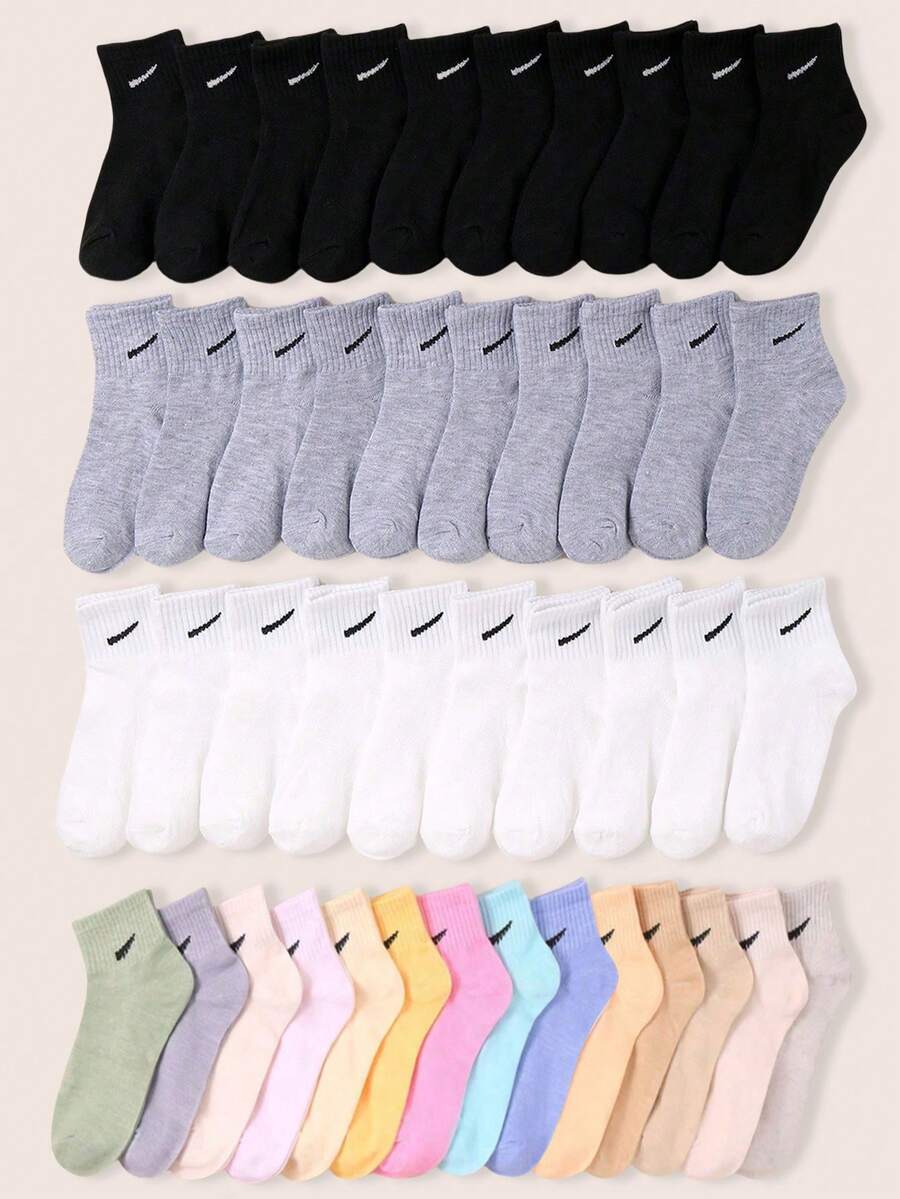 1/10/30 双男女通用运动中筒袜，适合青少年返校日常穿着的跑步运动训练袜，秋冬保暖袜和圣诞节万圣节装饰儿童必需品，儿童生日礼物 - 彩色 - 查看 1