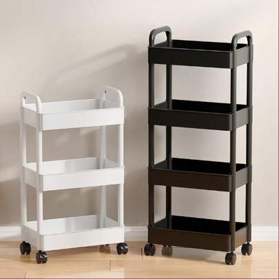 1个4/5层家用多层推车式置物架，适用于厨房、客厅、卧室，可移动收纳，推车式设计，可放置化妆品、卧室书架、客厅零食等，多层置物架，适合全年居家收纳和户外露营收纳，不适合放置重物。
