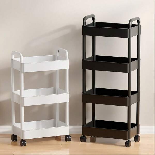 1pc 4/5 Tier Household Multi-Layer Push Cart Storage Rack, Suitable For Kitchen, Living Room, Bedroom, Mobile Storage Rack, Push Cart, Cosmetics, Bedroom Bookshelf, Living Room Snacks, Multi-Layer Storage Rack, Practical For Year-Round Home Storage And Outdoor Camping Storage