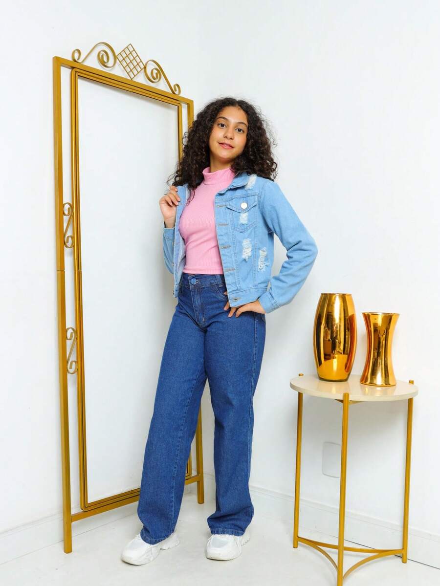 Tween Girls Denim Jackets & Coats - 淺色水洗藍 - 查看 1