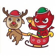 1pc/2pcs/3pcs Christmas Mischief Combo! Reindeer Sleigh & Imp Decals, Suitable For T-Shirts, Masks, Jeans, Backpacks, Machine Washable, Unisex DIY Stickers