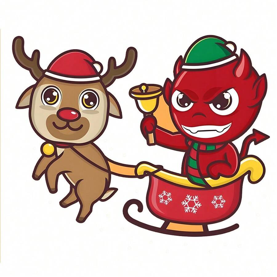 1pc/2pcs/3pcs Christmas Mischief Combo! Reindeer Sleigh & Imp Decals, Suitable For T-Shirts, Masks, Jeans, Backpacks, Machine Washable, Unisex DIY Stickers