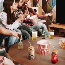 4PCS Glass Cups With Bamboo Lids And Straws, 16OZ Ice Coffee Cup, Drinking Cup Set With Wooden Lids, Home Essential Glass Tumblers For Beer, Cocktail, Tea And Latte Clear. - 4件 - 查看 7