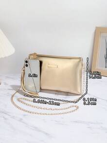 1pc Gold Crocodile Embossed PU Minimalist Clutch Bag With Metal Chain Shoulder Strap & Coin Purse, Suitable For Women/Girls, For Evening, Party, Shopping, Commuting, Travel And More , Gold Bag