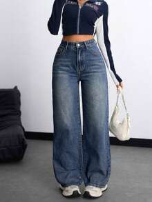 Straight-Leg Grey Denim Jeans For Teenagers - Medium Wash - View 2