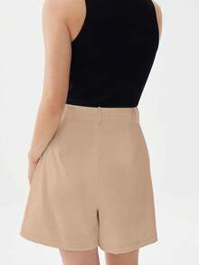 Pantalones cortos casuales de unicolor con bolsillo en diagonal, de vuelta al colegio en verano - Albaricoque - Ver 5