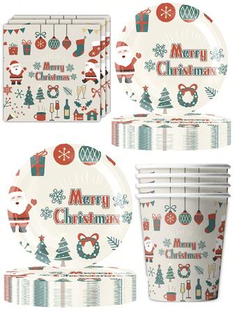 10pcs Christmas Christmas Eve Themed Party Supplies Tableware Christmas People Christmas Paper Plates Paper Cups Paper Towels Camping Travelling Camping Holiday Party Tableware Family Dinner Birthday Party