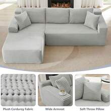Oversized L-Shaped Modular Sofa - Modular Sofa With Soft, Deep Seat, No Assembly Required, Available In Multiple Colors, Memory Foam Cushions And Springs, Imitation Rabbit Fur Texture, Modern Living Room Furniture For Large Spaces, Space-Saving Design, Easy-To-Clean Fabric, Luxury Sofa For Apartments And Homes, Classic Minimalist Style, No Wooden Parts, Soft And Comfortable, Boneless Modular Sofa, Curved Sofa For Living Room, Single Sofa Bed Foldable, Compression Sofa - 淺灰色 - 查看 3