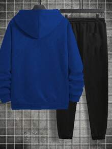Men's Solid Color Drop Shoulder Long Sleeve Drawstring Hoodie And Sweatpants Casual Loose Suit, Autumn - Royal Blue - View 4