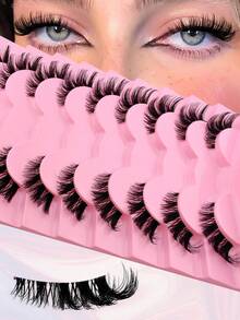 9 Pairs Half-Strip False Eyelashes, Cat Eye Natural Makeup Effect, Transparent Stem, Cartoon Style, Natural Transparent Stem, Short Accent Lashes, Winged Lashes, 3/4 Lashes, Reusable Eyelash Set - Cat Eye Lashes - View 6