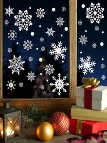 9 feuilles - Ensemble de décorations adhésives de flocons de neige de Noël, autocollants de fenêtre thème Noël blanc, autocollants de fenêtre de flocons de neige d'hiver pour fête, décorations de fenêtre de Noël, autocollants et décalcomanies de fenêtre d'hiver, décorations de Noël pour bureau et intérieur
