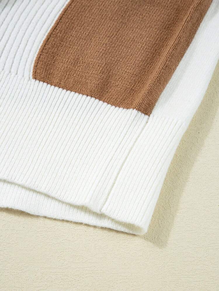 Acelitt 秋季新款卡其色格纹撞色印花纹理休闲开衫毛衣 - 卡其色 - 查看 7