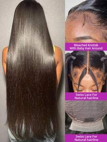 34 Inch 200% Density 13*4/13x6 HD Transparent Lace Front Wigs Pre Plucked Straight Human Hair Wigs Lace Frontal Wigs Baby Hair Natural Black - 自然色&黑色系 - 查看 6