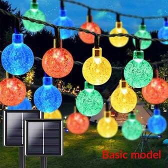 Crystal Globe Solar String Lights Outdoor, Waterproof Solar Lights For Outside, Basic Model 8 Lighting Modes Solar Powered Patio Lights For Garden Yard Porch Wedding Party Decor Christmas Decoration,Christmas Lights,Fairy Lights