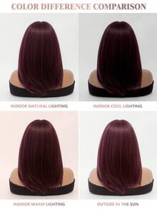 优雅的 16 英寸刘海红色中长直发鲍勃假发 - 耐热合成头发，哑光丝绸，适合初学者，易于护理，适合女性日常佩戴派对假发，万圣节圣诞节角色扮演街头时尚假发 - 中紫紅色 - 查看 9