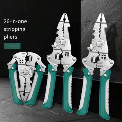 كماشة كهربائي قابلة للطي متعددة الوظائف - قاطع أسلاك من الصلب التيتاني، أداة صناعية درجة عالية مع وظائف التثبيت والإمساك والتثني وسحب المسامير ومفك البراغي - تصميم مدمج للتخزين السهل