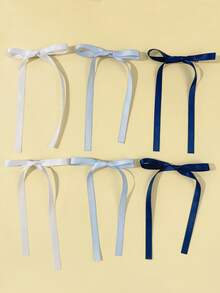 6件套女士母亲节/音乐节/婚礼装饰发夹，简约纯色可爱蝴蝶发卡 - 白色淺藍色寶藍色六件套 - 查看 4