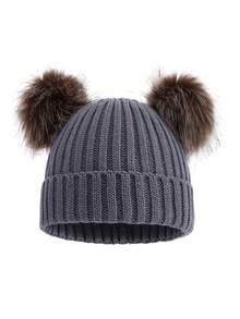 1 件男女通用儿童双绒球针织帽，秋冬款 - 1PC - 查看 4