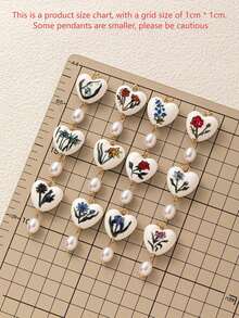 1 件珐琅心形吊坠，花朵图案代表出生十二个月，珍珠吊坠，适合 DIY 项链、手链、耳环、钥匙扣、包链，电镀 18K 金，女士珠宝配饰，DIY 配饰 - 白色 - 查看 2