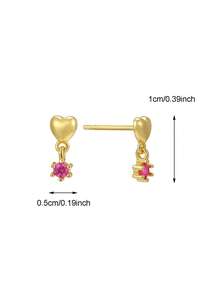Artepollo 1pc 925 Sterling Silver Low Allergy Red Zirconia Heart Stud Earrings, Sweet & Cute, Gift Box Packaging, Elegant & Refined, Suitable For Daily Or Holiday Wear, Gift For Girls, Friends, Back To School - one-size - View 4