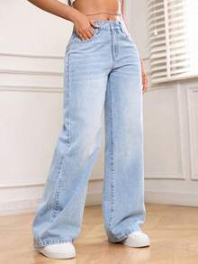 Teens' Casual Straight Loose Fit Jeans - Light Wash - View 4
