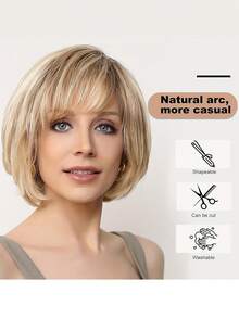 Peruca elegante, cabelo curto estilo fada, penteado dourado degradê para estudantes, bobo tingido no topo, com capa de fibra sintética por dentro, densidade 150%, fibra sintética, para perucas femininas