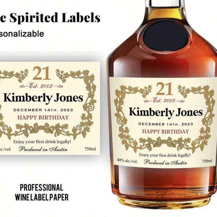 1/3/5张定制干邑酒标/21岁生日礼物/30岁生日礼物（男士款）/可打印干邑酒标/定制生日标签/个性化酒标，节日日历 - 多色(Normal) - 查看 9