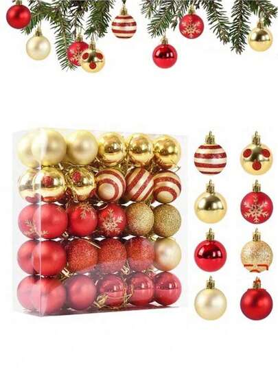 50个/10个/1个经典圣诞装饰品，1.57英寸圆形塑料挂球，适用于圣诞树装饰、花环装饰、婚礼、感恩节、万圣节、情人节和其他节日装饰 - 不含羽毛，圣诞派对装饰