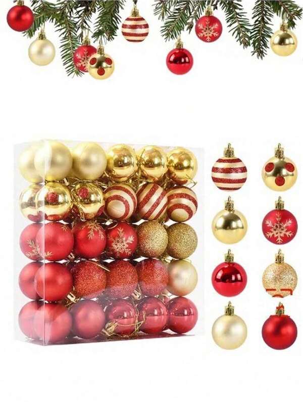50pcs/10pcs/1pc Classic Christmas Ornaments, 1.57 Inch Round Plastic Hanging Balls For Tree Decorations Wreath Decorations Wedding, Thanksgiving, Halloween, Valentine's Day Holiday Decorations - No Feathers, Christmas Party Decorations