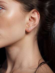 CIZME 4 件/套时尚不锈钢方晶锆石心形仿珍珠平背耳环，带穿耳枪，自穿耳套装 - 一次性穿耳枪，带预装耳钉，家用自穿耳枪套装，软骨耳环，男女皆宜，可作为日常装饰 - 銀色/金色 - 查看 5