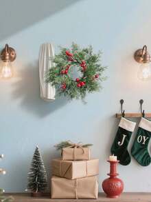 1 Stück Weihnachtskerzenring Kranz mit künstlichen Tannenzweigen & roten Beeren, Künstlicher Stechpalmenbeeren Kerzenhalter Girlande, Künstliche Grünpflanze Kerzenring Weihnachtskugeln, Weihnachtsdekoration für Zuhause, Wohnzimmer, Schlafzimmer, Raumdekoration, Hochzeitsdekoration, Jahrestags-Geschenk, Weihnachtsdekorationen, Weihnachtsgeschenke, Weihnachtsdekoration