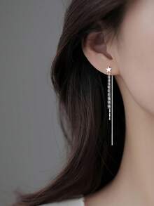 1 对 S925 纯银星星和蝴蝶流苏耳环，适合女士，长垂坠穿线耳环，适合日常佩戴、返校、旅行、周年纪念、情人节、感恩节、圣诞节