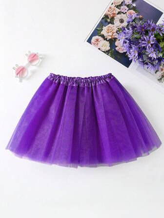 Girls' Solid Color Tulle Tutu Skirt, Casual Versatile Style Suitable For Stage Performance