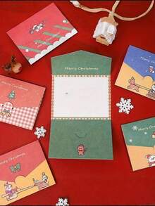 12Pcs Holiday Mini Christmas Card With Envelope - Happy Holiday Card Message Card Depicting Santa Claus, Snowman, Etc. - Perfect For Christmas Parties And New Year Celebrations, Christmas Card, Birthday Wishes Envelope - Multicolor - View 3