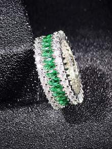 MOONSO 1 件方晶锆石镶嵌戒指，奢华创意时尚戒指 - 白色 - 查看 7