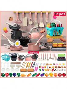 Kids Kitchen Playhouse Toy, Toys For Boys, Fruits & Vegetables, Cute Toys For Girls, Simulated Induction Cooktop, Cooking Utensils, Pressure Cooker (This Is A Miniature House Toy, Relatively Smaller Compared To Real Objects) - Multicolor - View 7