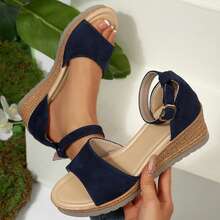 Womens Comfortable Open Toe Wedge Sandals Ankle Strap Heels Dressy Summer Platform - Navy Blue - View 1