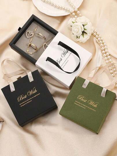 4 pièces Boîte d'emballage de bijoux simple et portable de style tiroir, avec poignée, boîte de tiroir portable, avec compartiments intérieurs ou rembourrage doux, élégante, raffinée et romantique, convenant pour les bagues, boucles d'oreilles, colliers, bracelets, la Saint-Valentin et la Fête des Mères. Vie domestique, rentrée des classes, styles d'automne et d'hiver, Noël.