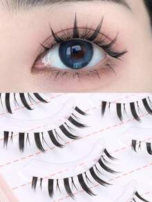 5 Pairs Clear Band Anime Lashes Spiky Anime False Eyelashes Natural Look, Lashes Looks Like Cluster Manga Lashes Individual, Cosplay Wispy Strip Eyelashes - Spiky Manga Lashes - View 1