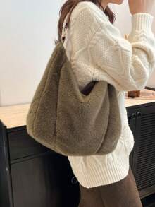 BAILEE 时尚优雅的新款秋冬柔软纯色毛绒大容量拉链女士单肩手提包，是职场女性的必备单品，适合大学、工作、商务、通勤、户外、旅行、野餐、办公室等各种场合，也适合工作、购物、参加晚宴、时尚活动以及赠送朋友。 - 彩色 - 查看 7