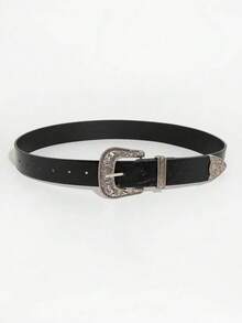 1条男士黑色复古西部风格方形扣皮带 - 黑色 - 查看 3